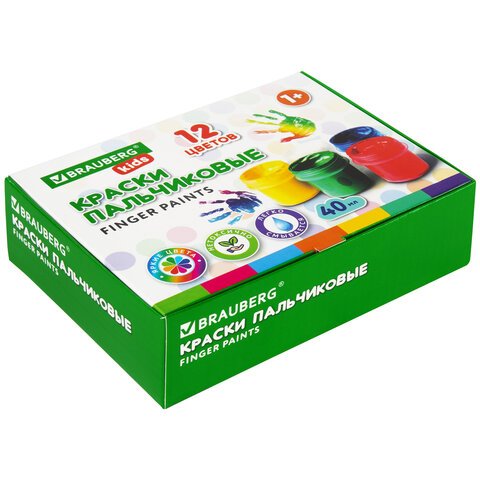 Краски пальчиковые 12 цв. по 40 мл BRAUBERG KIDS