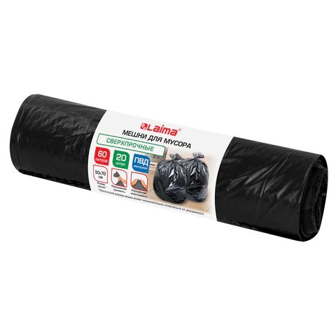 Мешки для мусора  60л. 20 шт/рул (45 мкм) ПВД 50*70 см. черные LAIMA