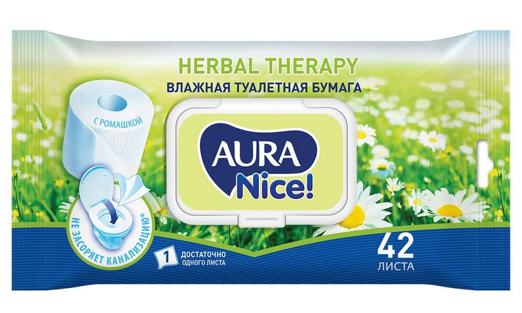 Туалетная бумага влажная Aura 42 шт/уп.