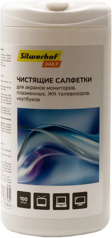 Средство чистящее для оргтехники Silwerhof Daily, 100 шт., туба, (для экранов мониторов)