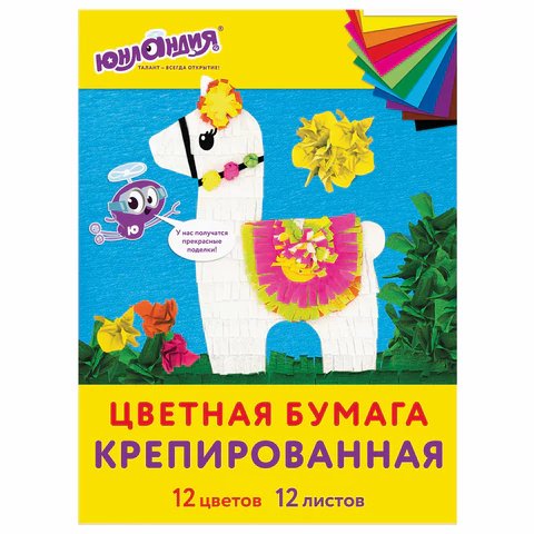 Набор цв. бумаги крепированной  А4 12 лист 12 цв. Юнландия