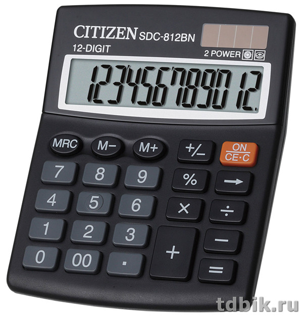 Калькулятор наст. Citizen SDC-812BN/ NR (12 разр., 2 питания, 124x102x25мм)