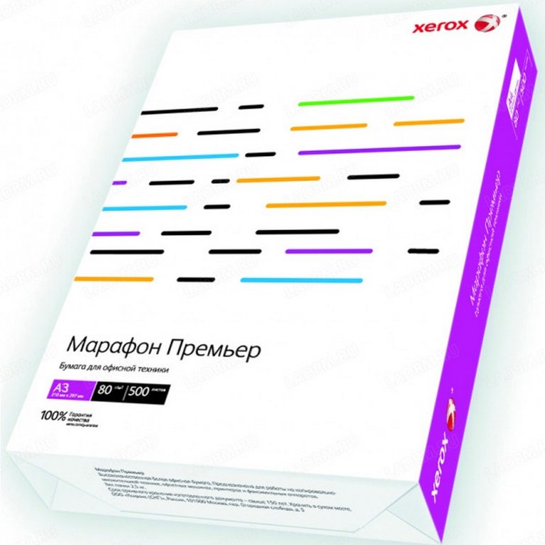 Бумага офисная Марафон Премьер А3, 80 г/м2, 162%±2 CIE, 110% ISO, толщ. 110мкм, непр. 93%, 500 л/пач