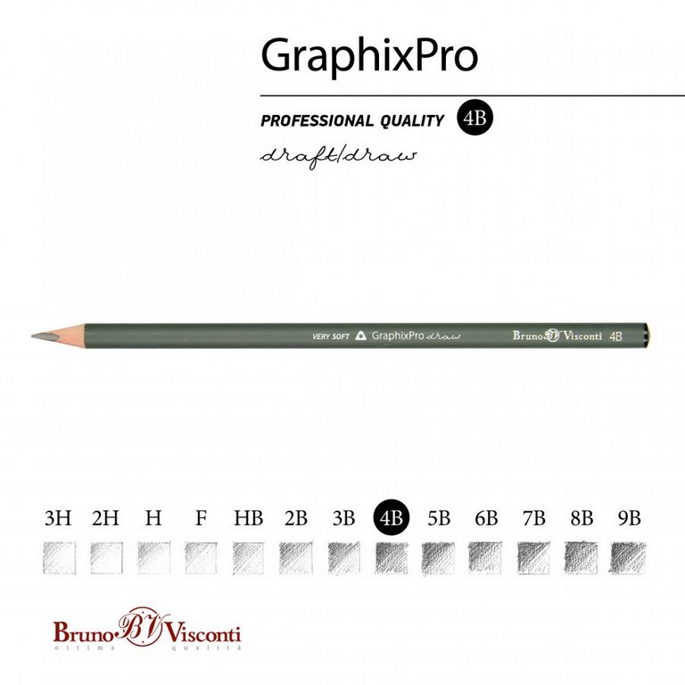 Карандаш ч/г  4В трехгранный Bruno Visconti "GraphixPro"