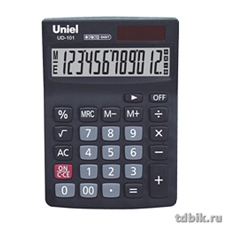 Калькулятор наст. Uniel UD-101 (12 разр., 2 питания 142*101*26мм), черный