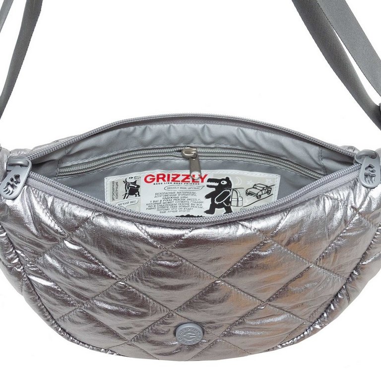 Сумка поясная Grizzly 37*16,5*10,5 см серый-глянцевый