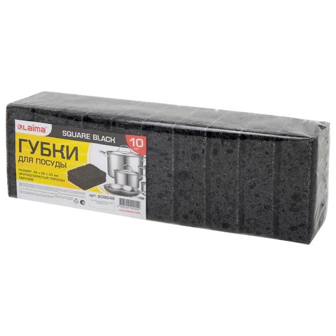 Губка для посуды поролоновая 95*70*35 мм, 10 шт/уп LAIMA "BLACK" чёрная, крупнопористая