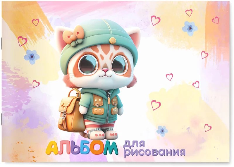 Альбом для рисования А5 12л. на скрепке "Мой милый котик" Lamark