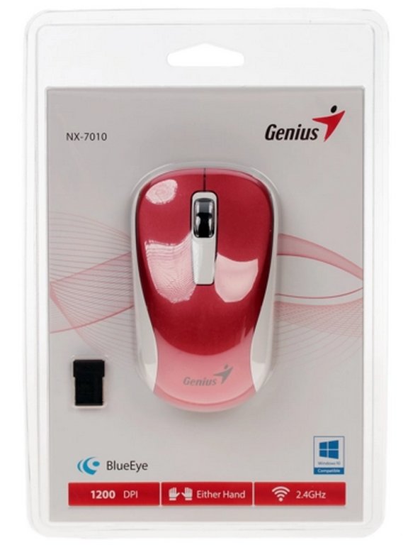 Мышь оптическая беспроводная Genius NX-7010, 2 кнопки, 1 колесо-кнопка. цв. бело-красная