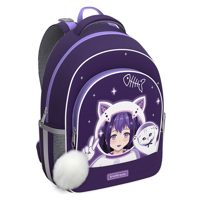 Рюкзак школьный для девочки ErichKrause ErgoLine 15L "Space Anime" 39x28x14 фиолетовый