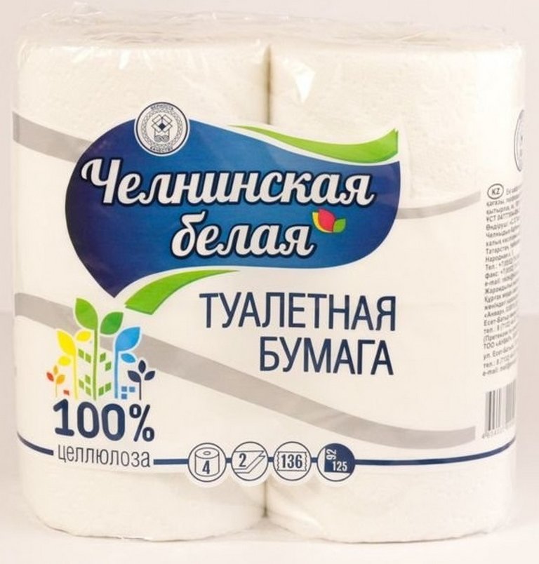 Туалетная бумага (4 рул/уп) 2 слоя, L-17 м с втулкой Челнинская белая