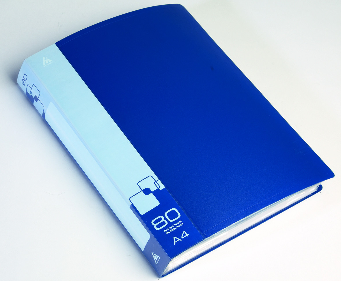 Папка А4 80 прозр.вклад. карман на торце, пластик 0,80 мм синяя Бюрократ