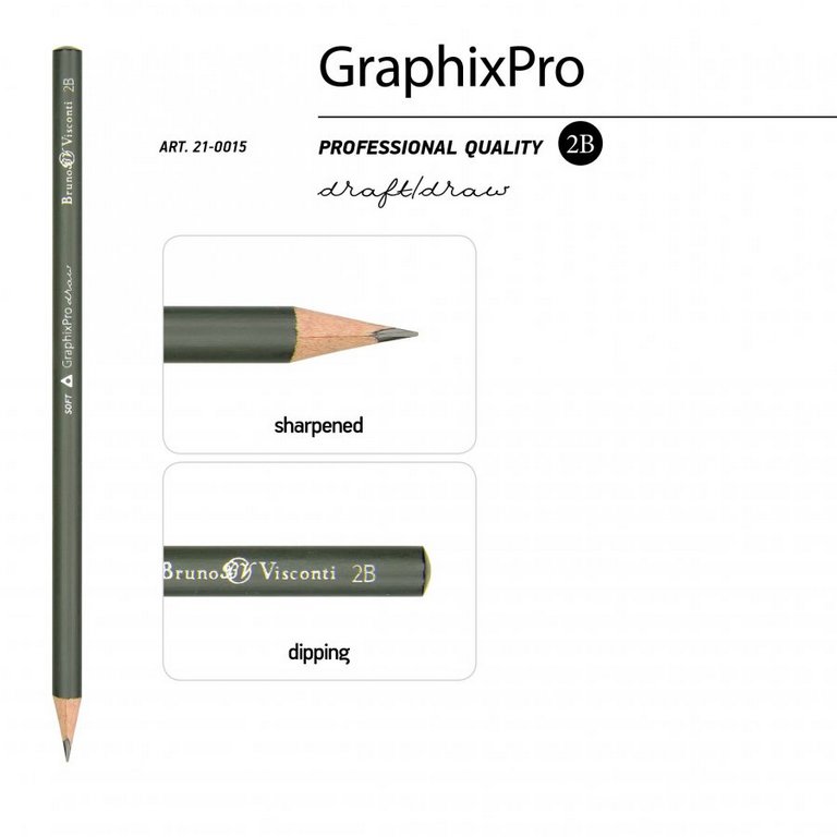 Карандаш ч/г  2В трехгранный Bruno Visconti "GraphixPro"