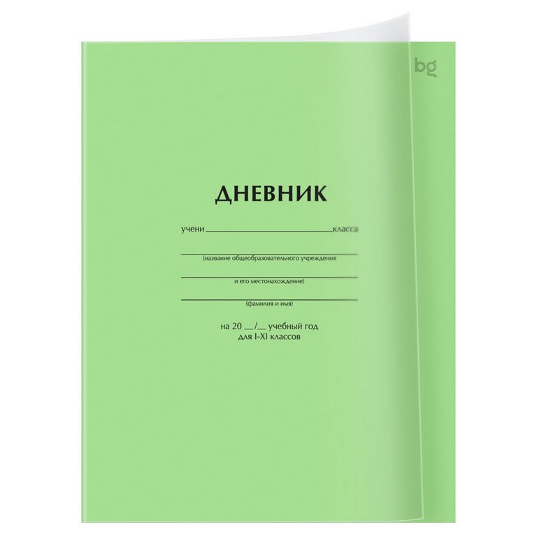 Дневник школьный пластиковая обложка, на скобе "Зеленый" 40л. BG
