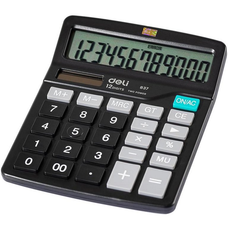 Калькулятор наст. Deli E837 (12 разр.) 2 питания, 148x120х52 мм, черный