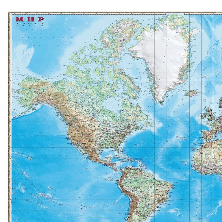 Карта мира физическая 192*140 см. М 1:15млн. ламинированная (с границами) DMB