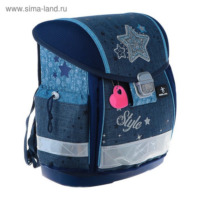 Ранец для девочки Belmil Classy "Style"(сумка д/обуви+пенал) 32*36*19см,940гр, синий