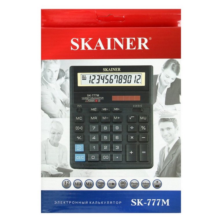Калькулятор наст. Skainer SK-777M (12 разр., 2 питания, 157x200x32мм)(SDC-888TII) черный