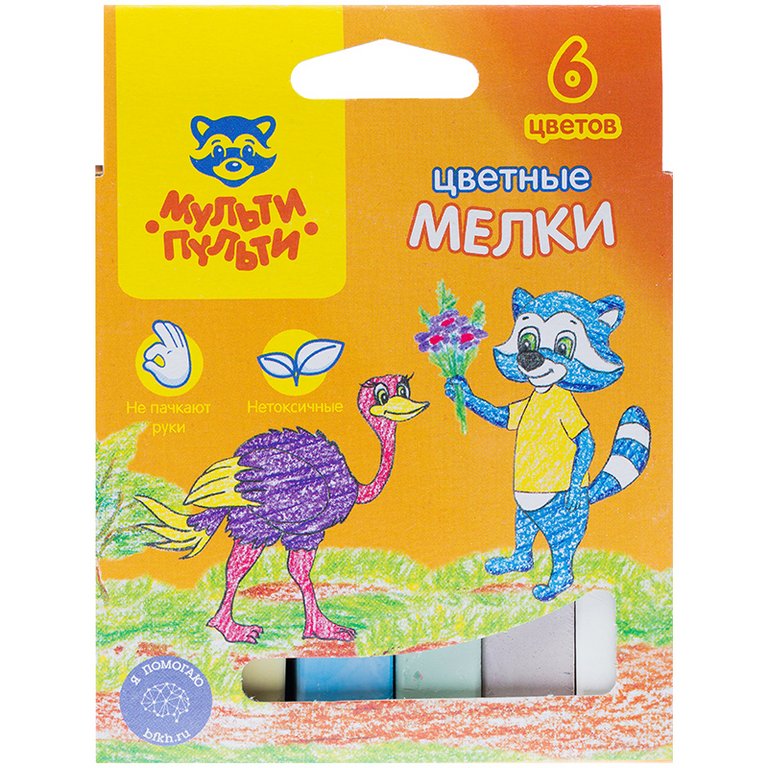 Мел школьный цветной  6шт Мульти-Пульти "Енот в Австралии"
