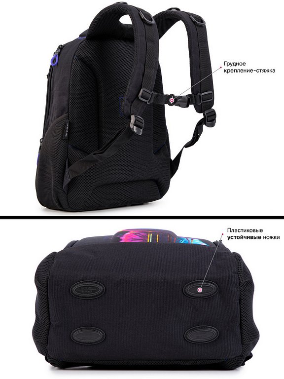 Рюкзак школьный для девочки SkyName "Радужный кот" (пенал) 38x27x16 см