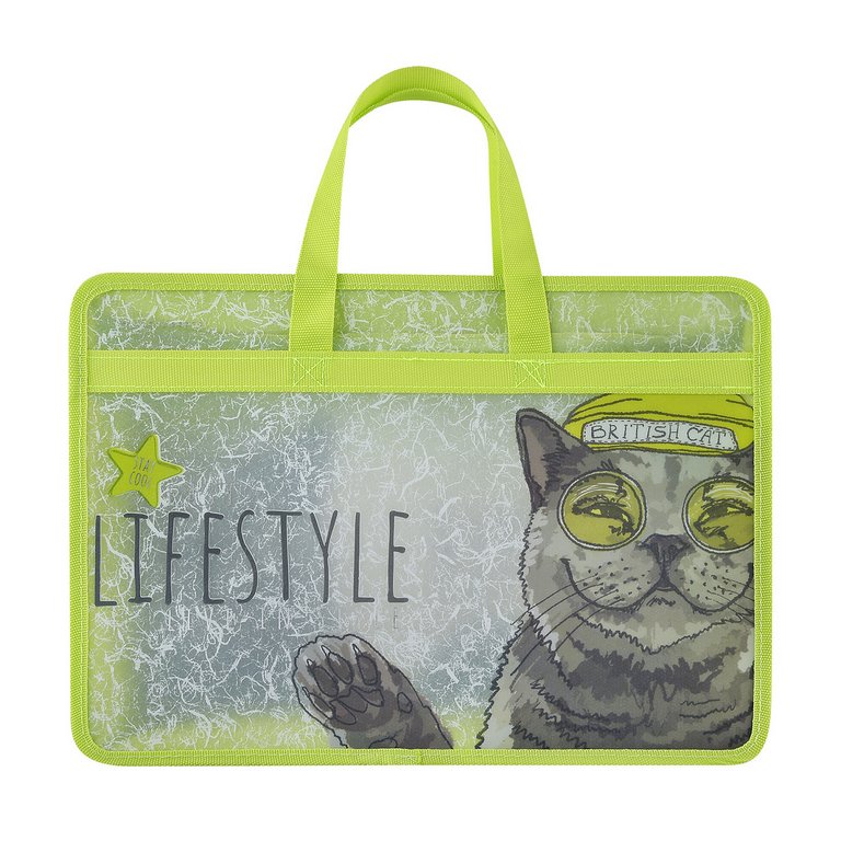 Папка-портфель пластиковый А4 "Easy life. British cat" BrunoVisconti на молнии с окантовкой
