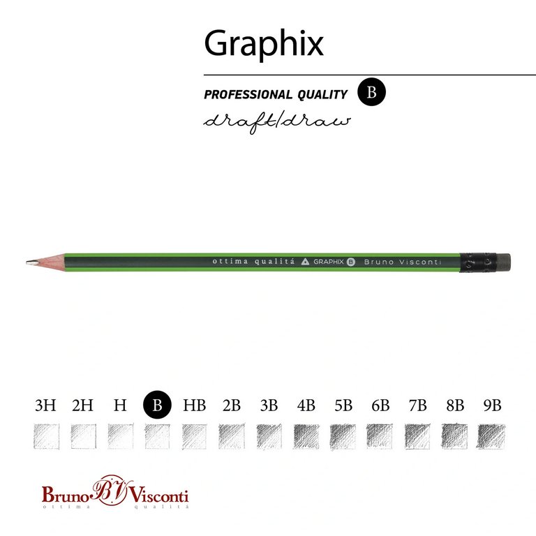 Карандаш ч/г B трехгранный Bruno Visconti "Graphix" с ластиком
