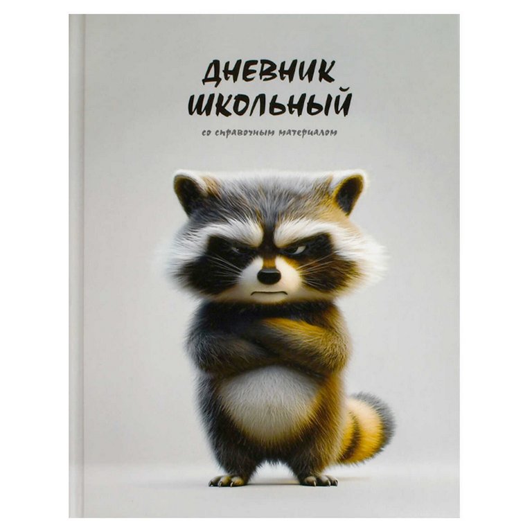 Дневник школьный твердая обложка, выбор. лак, мат. ламин. "Сердитый енот" 48л.