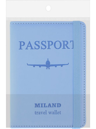 Обложка для паспорта MILAND "Отпуск" с отделениями для карт на резинке кожзам, голубая