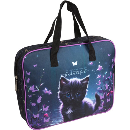 Папка для тетрадей, ИЗО и технологии на молнии с ручками A4 (34x23x3см)  "Beautiful Cat" deVENTE