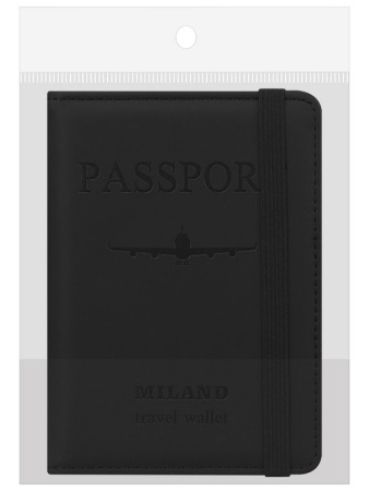 Обложка для паспорта MILAND "Отпуск" с отделениями для карт на резинке кожзам, черная