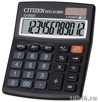 Калькулятор наст. Citizen SDC-812BN/ NR (12 разр., 2 питания, 124x102x25мм)
