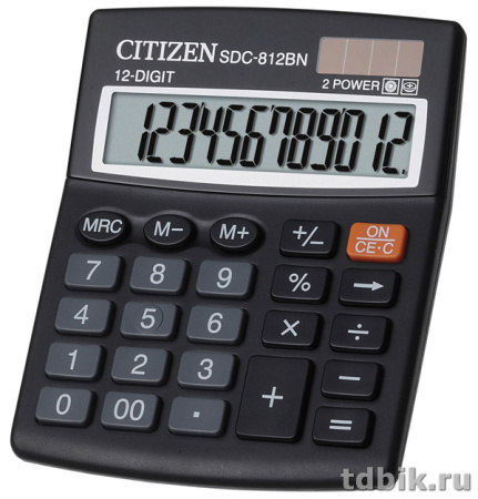 Калькулятор наст. Citizen SDC-812BN/ NR (12 разр., 2 питания, 124x102x25мм)