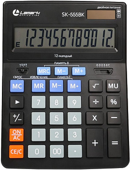 Калькулятор наст. Lamark SK-555BK (14 разр., 2 питания 143x193x38.4 мм) черный