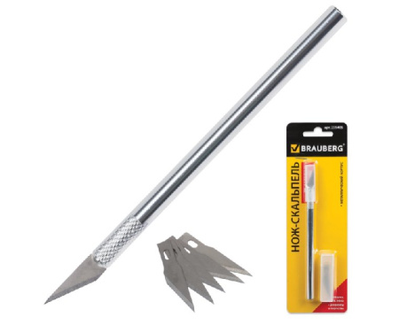 Нож канцеляр. скальпель  5 зап. лезвий, металлический Brauberg