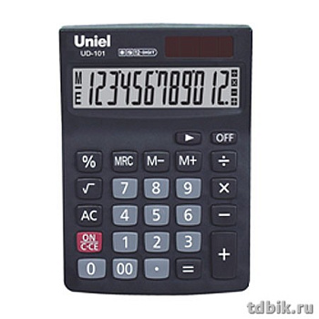 Калькулятор наст. Uniel UD-101 (12 разр., 2 питания 142*101*26мм), черный