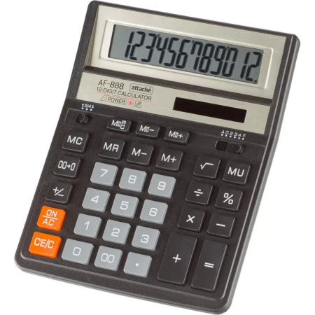 Калькулятор наст. Attache ASF-888 (12 разр., 2 питания 158х204х40 мм) черный