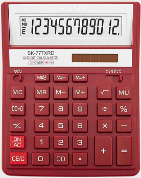 Калькулятор наст. Skainer SK-777XRD (12 разр., 2 питания, 157x200x32мм) красный