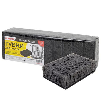 Губка для посуды поролоновая 95*70*35 мм, 10 шт/уп LAIMA "BLACK" чёрная, крупнопористая