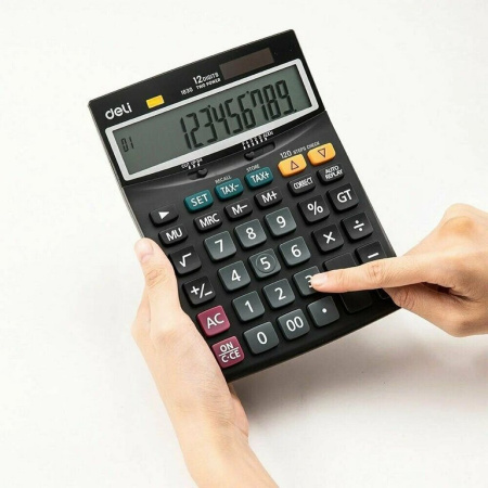 Калькулятор наст. Deli Core E1630 (12 разр., 2 питания, 188х140 мм) черный