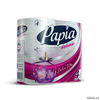 Туалетная бумага (4 рул/уп) 4 слоя, Papia Delux