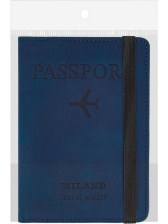 Обложка для паспорта MILAND "Вояж" с отделениями для карт на резинке кожзам, синяя