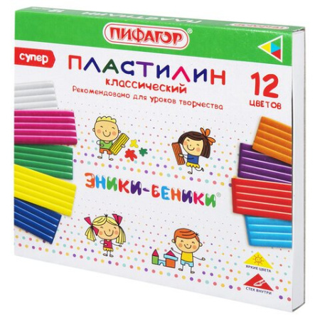 Пластилин 12 цв. 240 гр. Пифагор "ЭНИКИ-БЕНИКИ СУПЕР"