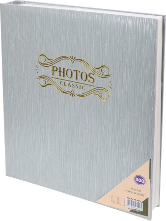 Фотоальбом 500 фото 10*15см "Классика" твердая обложка, серебряная рябь