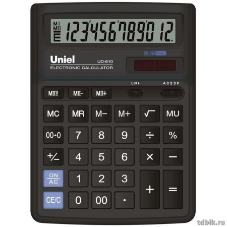 Калькулятор наст. Uniel UD-610 (12 разр., 2 питания 193*143*38,4мм)