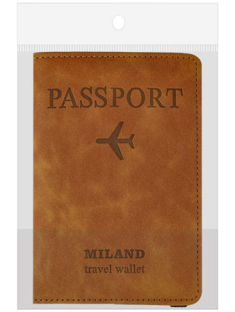 Обложка для паспорта MILAND "Вояж" с отделениями для карт на резинке кожзам, коричневая