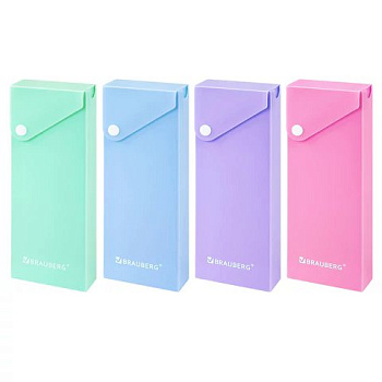 Пенал   BRAUBERG "Pastel" (пластик) 20х7см на кнопке (ассорти)