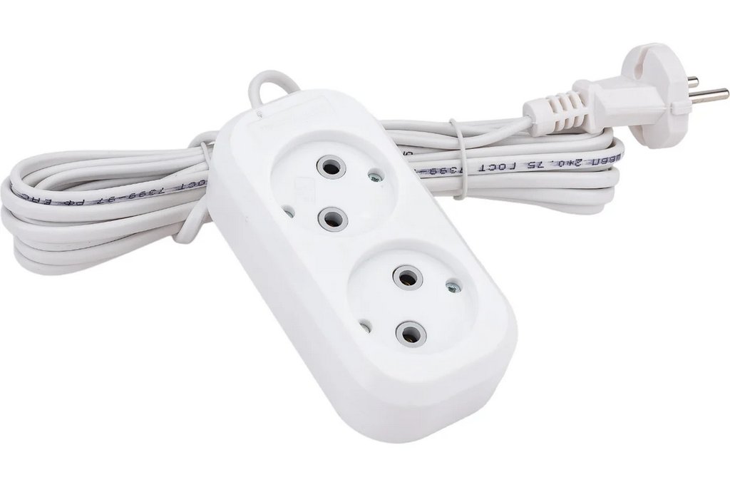Удлинитель сетевой, 2 розетки без заземл, 6А, дл. 5 м, белый  UNIVersal У6-011
