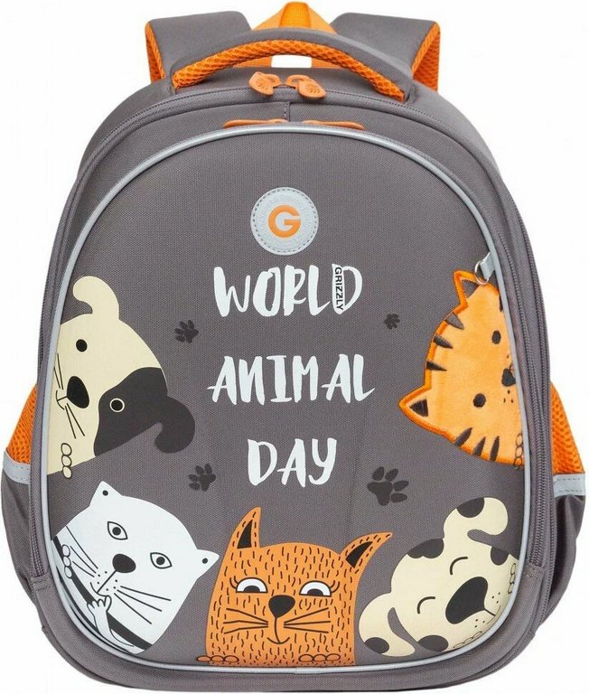 Рюкзак каркасный для девочки Grizzly 28*36*20 см., серый