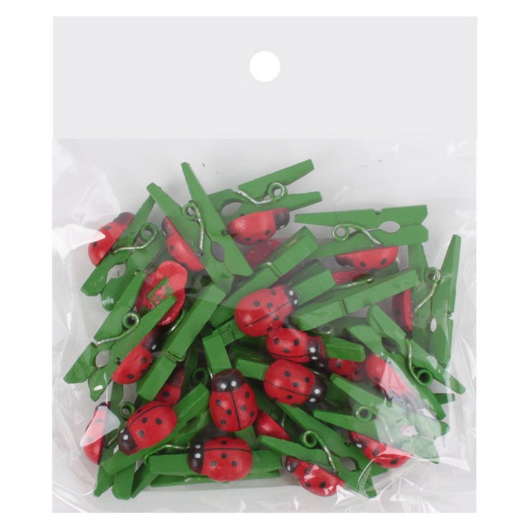 Прищепки деревянные с декором "Божья коровка" 25мм (24шт/уп) ассорти