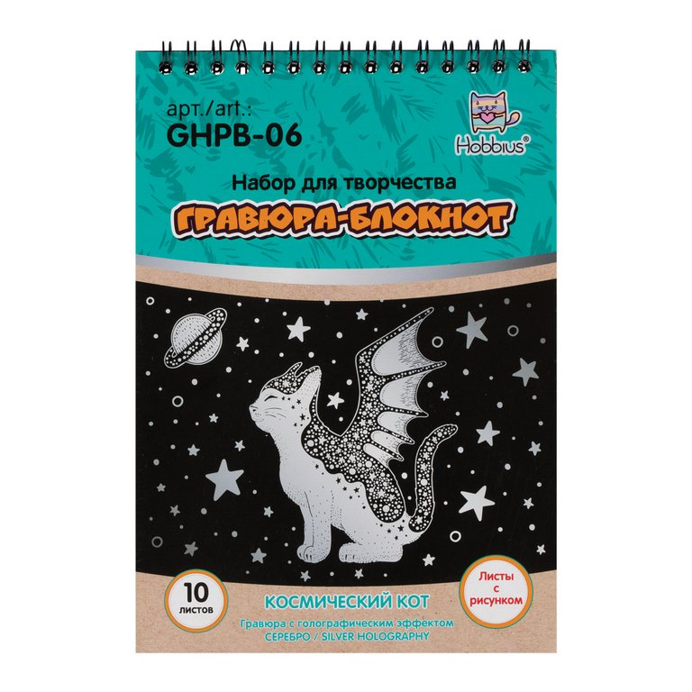 Гравюра-блокнот 14x20 см "Космический кот" Hobbius